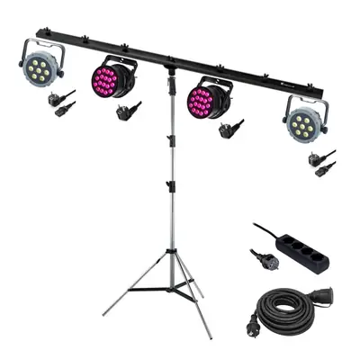 Party-Licht 4er Bar LED Flat Par & PAR64 Mix auf Stativ.png