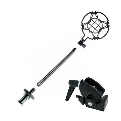 Mikrofonspinne für Zylinderförmiges Kondensatormikrofon (20 - 40 mm Durchmesser) inkl. Schwanenhals + Manfrotto Superclamp.png